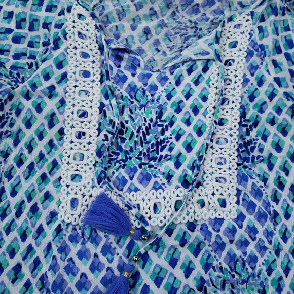 Lilly Pulitzer Amisa Top Womens XS Blue Green Boho‎ Peplum Bell Sleeve Tunic - Picture 6 of 10